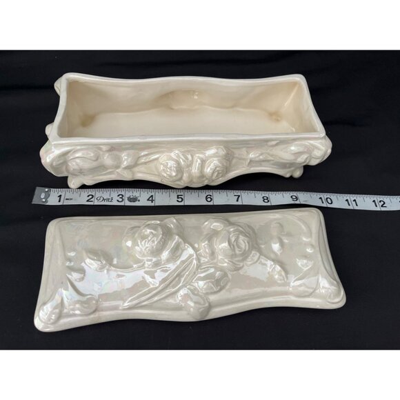 Victorian Creek-Turn #340 Casket Ceramic Lidded Trinket Jewelry Box Shabby Chic - Picture 3 of 8